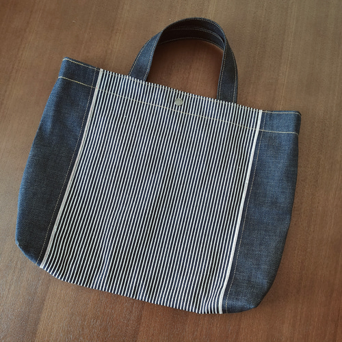 ㊷ トートバッグ ☆ リメイク 岡山デニム ヒッコリー ハンドバッグ