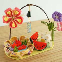 つまみ細工 ちりめん 夏の風物詩 朝顔 金魚 ブタの蚊取り線香 南部風鈴