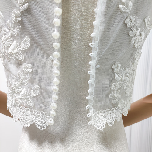 送料無料！ボレロ くるみボタン ハイネック リーフ刺繍 半袖 花嫁