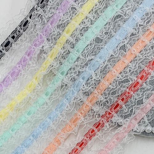 日本製】リボン通し風ラッセルフリルレース 約28mm巾【1m単位販売