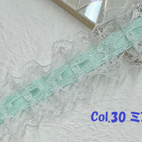 日本製】リボン通し風ラッセルフリルレース 約28mm巾【1m単位販売