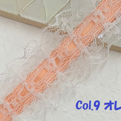 日本製】リボン通し風ラッセルフリルレース 約28mm巾【1m単位販売