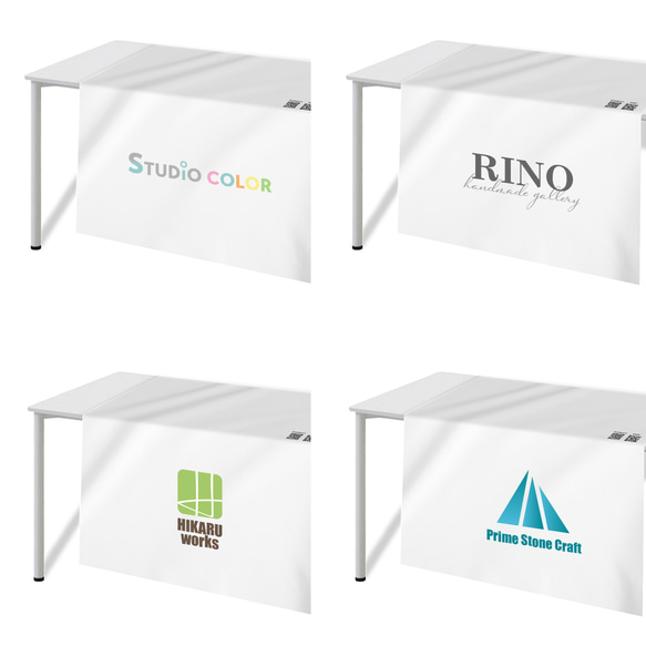 ロゴ入りテーブルクロス◆アイコン 屋号 イベント マルシェ 出店 展示 ショップタペストリー 布看板  防炎 QRコード 1枚目の画像