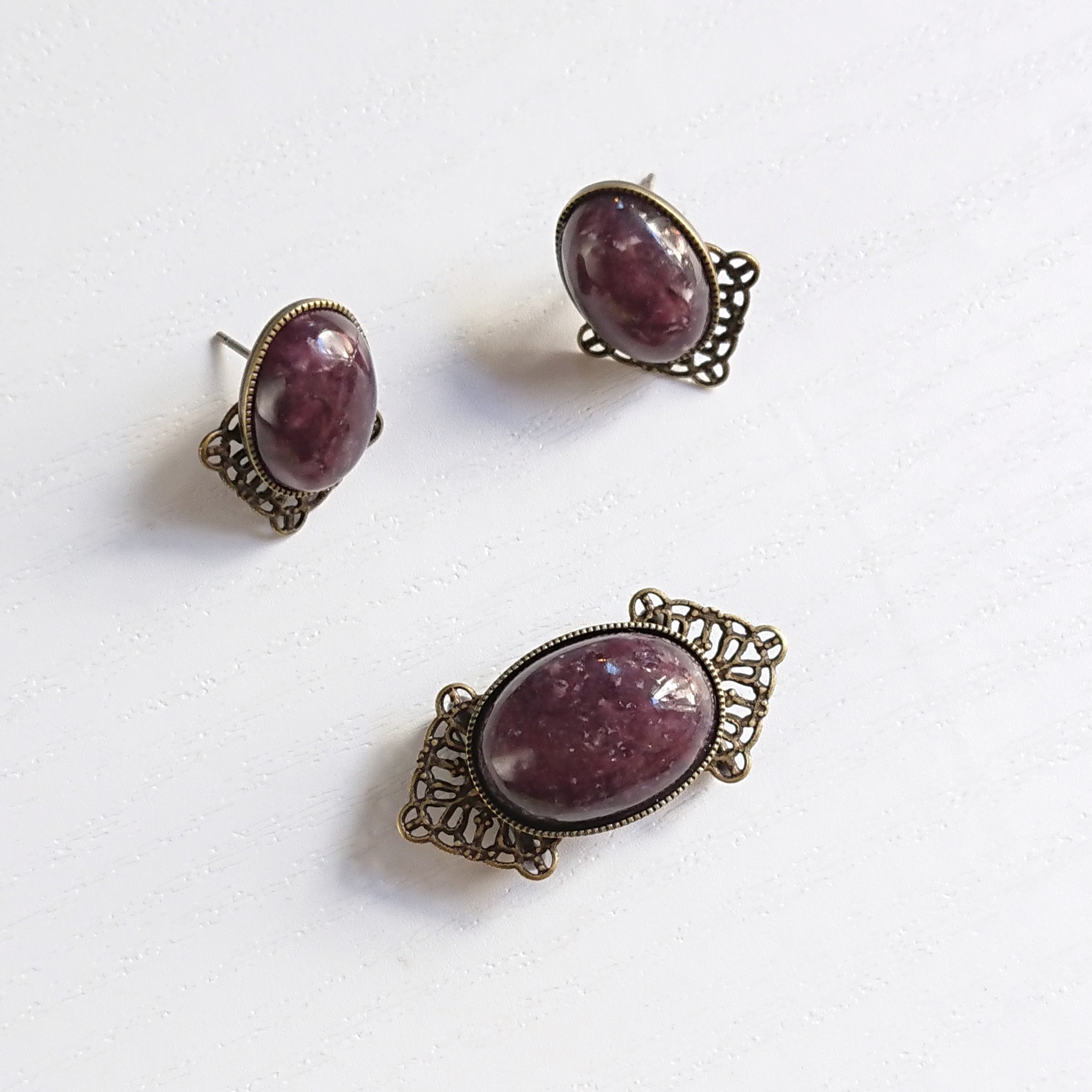 福袋《帯留め＆ピアス(イヤリング)セット》レピドライト　Y-1887os