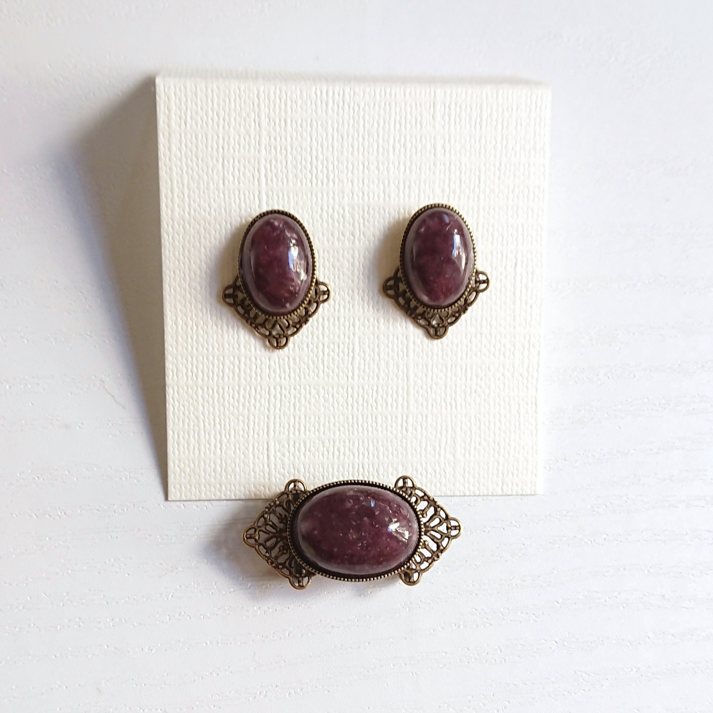 福袋《帯留め＆ピアス(イヤリング)セット》レピドライト　Y-1887os