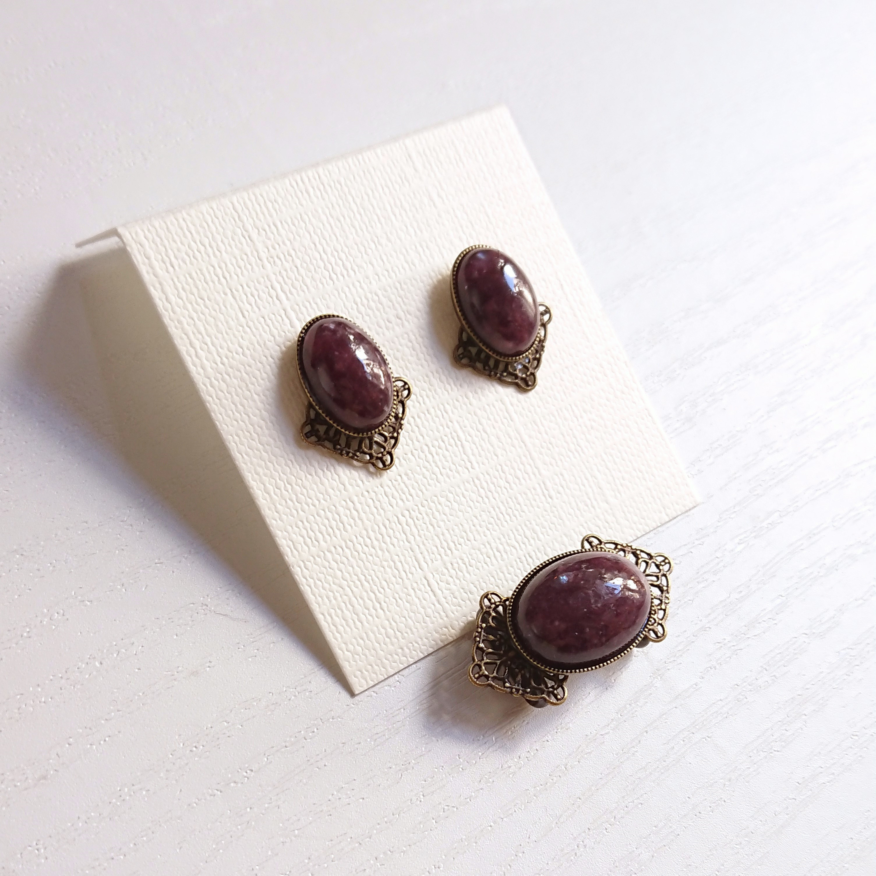 福袋《帯留め＆ピアス(イヤリング)セット》レピドライト　Y-1887os