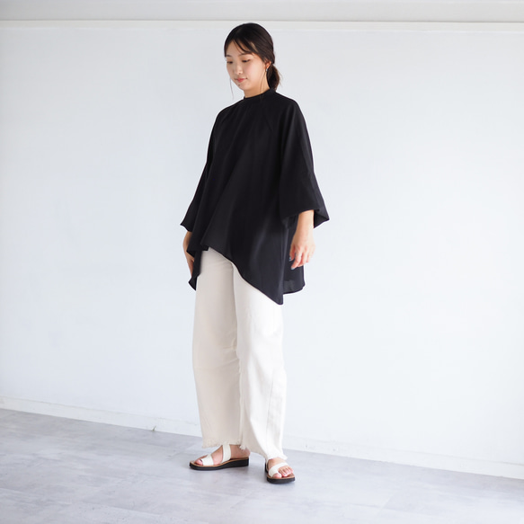 「オールシーズンOK」ラグランスリーブブラウス ブラック(長袖シャツ) 10枚目の画像