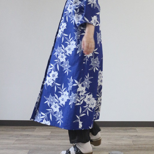 3102 着物　浴衣　リメイク　ワンピース 着物リメイク 百合花模様浴衣ランタンスリーブワンピース