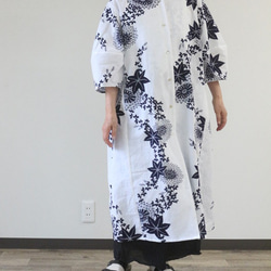 浴衣リメイク　四角ブラウス 着物リメイク 斧琴菊と格子浴衣合せスクエアネックTブラウス