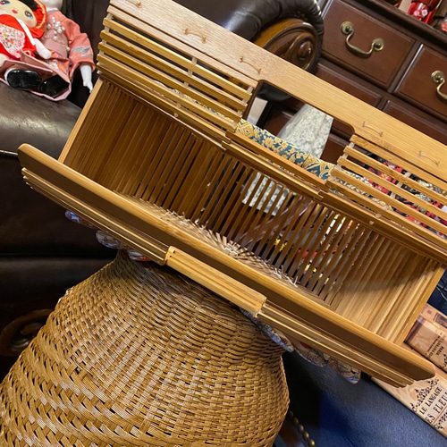 和洋折衷 着物 半月型籠 かごバッグ ハイカラおりぼん レトロボタン  