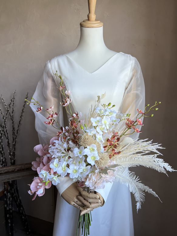 結婚式ブーケ造花 ウエディングブーケピンクアーティシャルフラワー前撮り