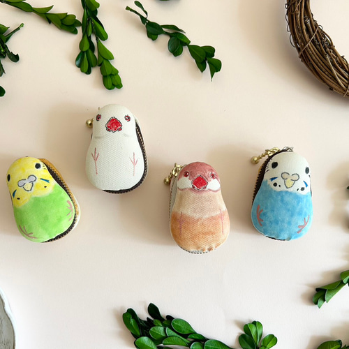 シーグラスアート 3羽の仲良しインコ 小鳥 うちの子グッズ ちーちゃんさま