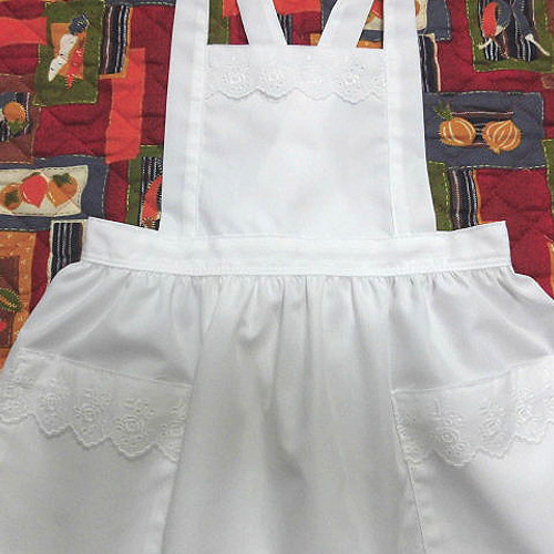 子供用裾フリルエプロン・5～6歳／オフ白・レース・裾角【e32171