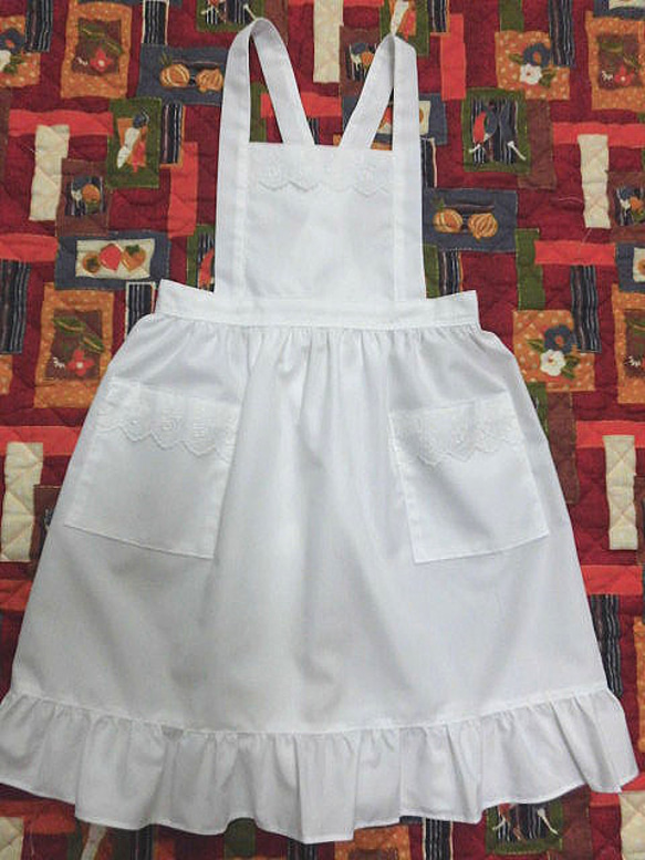 子供用裾フリルエプロン・5～6歳／オフ白・レース・裾角【e32171