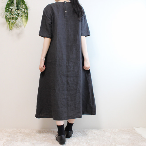 ハンドメイド　着丈113　リネンワンピース　　Aライン Aラインリネンワンピース【選べる着丈】【リネン100％】タック