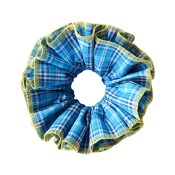 黒ギンガムチェック×黄】4重フリル ビッグシュシュ シュシュ Bit a