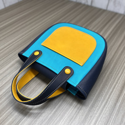 カラフルトートS　本革　ターコイズ／ネイビー／イエロー　３色 7枚目の画像