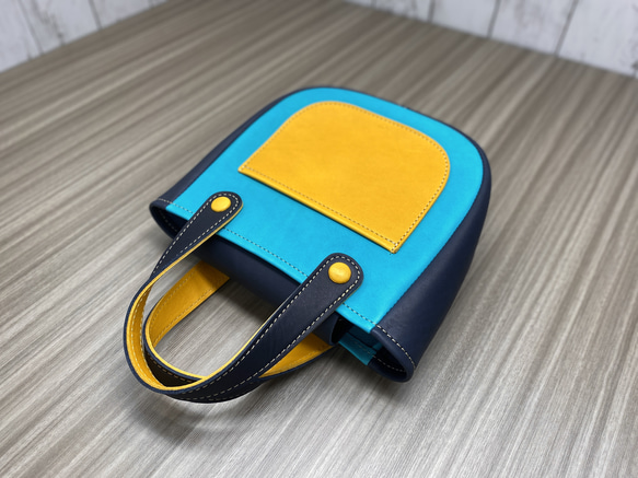 カラフルトートS　本革　ターコイズ／ネイビー／イエロー　３色 7枚目の画像