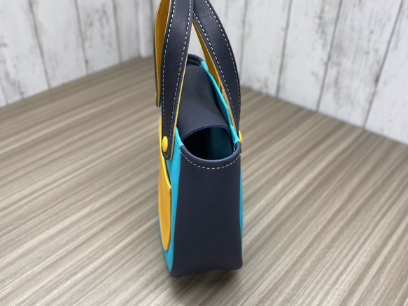 カラフルトートS　本革　ターコイズ／ネイビー／イエロー　３色 9枚目の画像