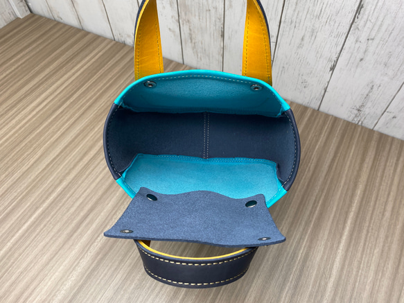 カラフルトートS　本革　ターコイズ／ネイビー／イエロー　３色 4枚目の画像