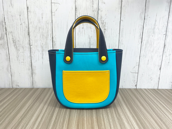 カラフルトートS　本革　ターコイズ／ネイビー／イエロー　３色 1枚目の画像