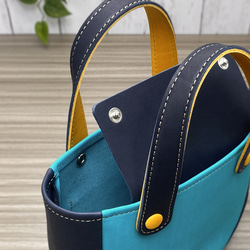 カラフルトートS　本革　ターコイズ／ネイビー／イエロー　３色 3枚目の画像
