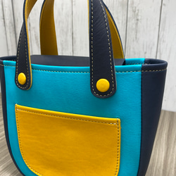 カラフルトートS　本革　ターコイズ／ネイビー／イエロー　３色 5枚目の画像