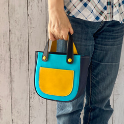 カラフルトートS　本革　ターコイズ／ネイビー／イエロー　３色 17枚目の画像