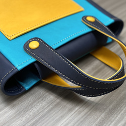 カラフルトートS　本革　ターコイズ／ネイビー／イエロー　３色 8枚目の画像