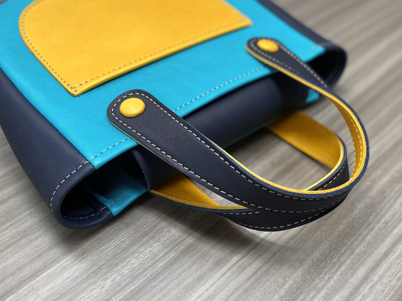 カラフルトートS　本革　ターコイズ／ネイビー／イエロー　３色 8枚目の画像