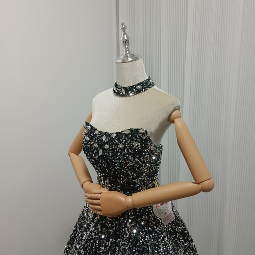 送料無料！カラードレス 深めな緑 グラデーションドレス キラキラ