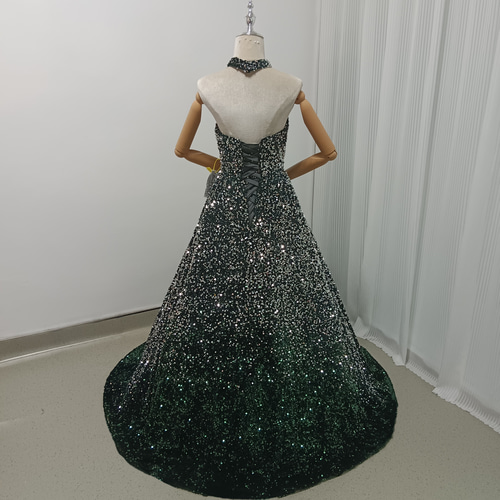 送料無料！カラードレス 深めな緑 グラデーションドレス キラキラ