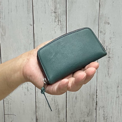 ラウンド型　コンパクトウォレット　本革　インディゴ 1枚目の画像