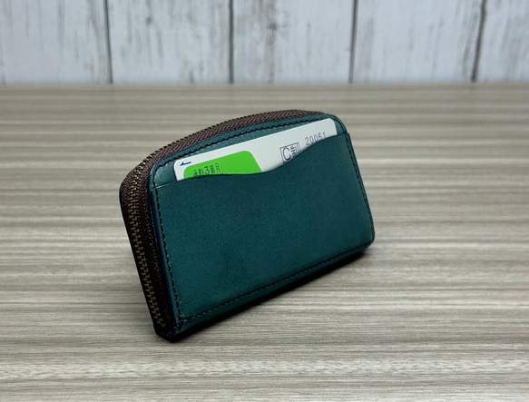 ラウンド型　コンパクトウォレット　本革　インディゴ 3枚目の画像