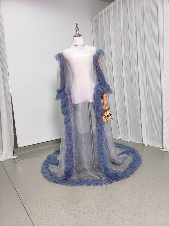 送料無料！オーバードレス 爽やかで優しいブルー オーガンジー 前撮り  