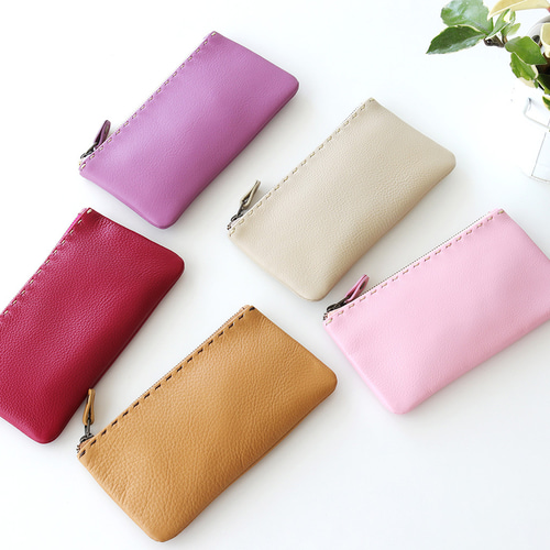 在庫限り》旅行に! 選べる5カラー 本革レザーフラットポーチ dinsor