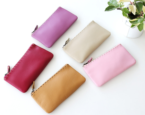 在庫限り》旅行に! 選べる5カラー 本革レザーフラットポーチ dinsor