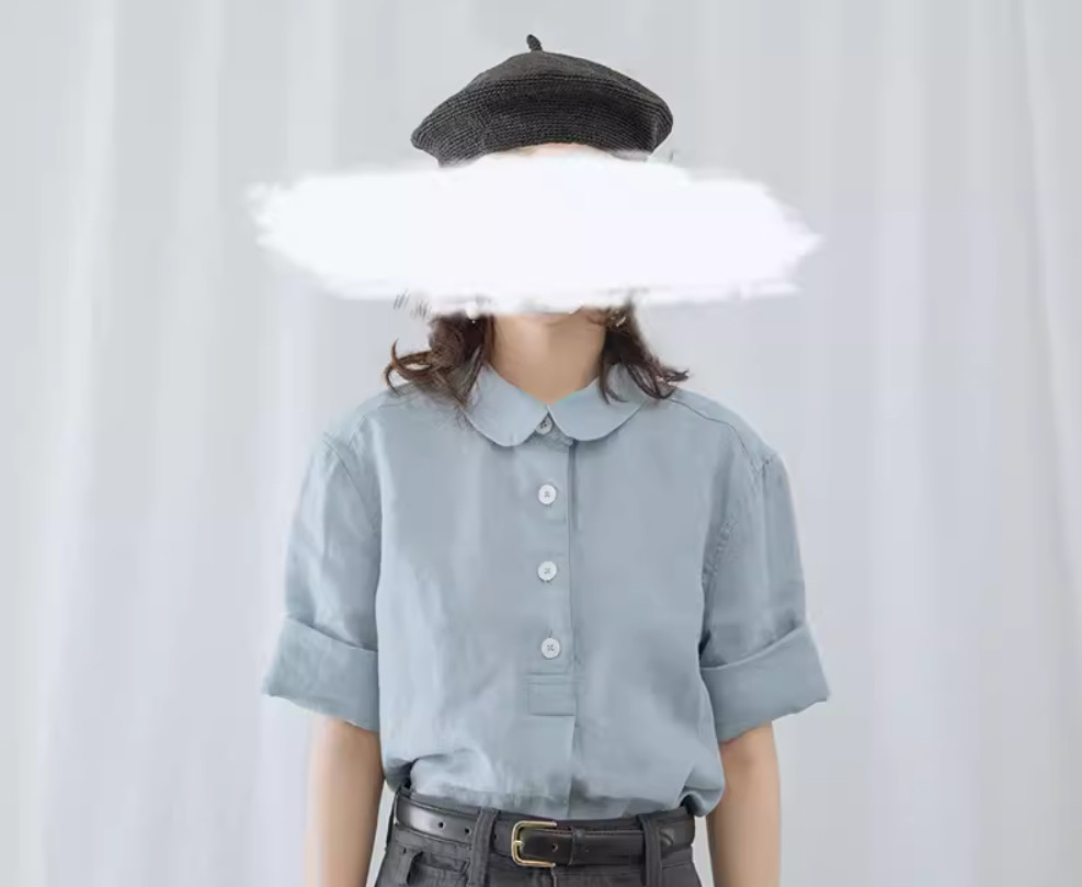 丸襟半袖ブラウス　シャツブラウス リネン100％