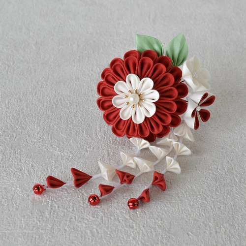 姫簪✤パッチン留め レッド 七五三 3歳 日本髪 お団子 キッズ ハレの日