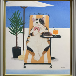 原画】猫の「藤娘」／歌舞伎／アクリル画／M30号油彩額入り 絵画 猫心