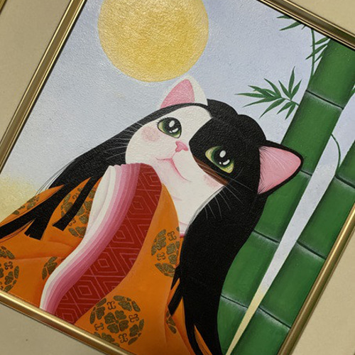 猫  cat アクリル画 原画 額装品 猫 cat アクリル画 原画 額装品
