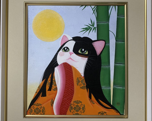 猫　イラスト　インテリア　原画 原画】「竹取物語」猫のアクリル画 絵画 猫心～にゃんはーと
