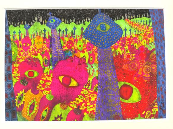 最も 割引 きのこと林檎の儀式 一点物の版画 高見沢耳のジクレー版画作品 版画