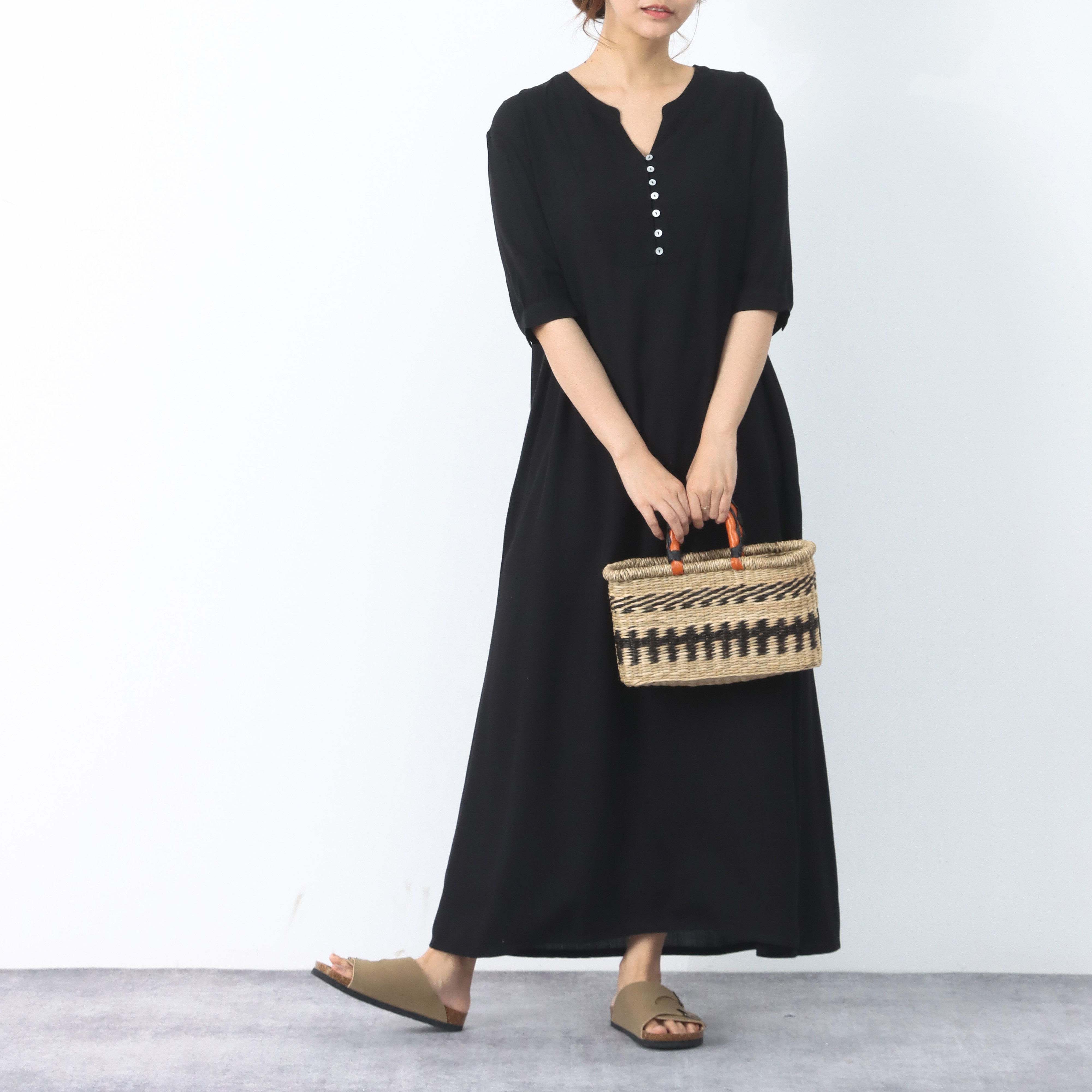 裾上げ無料♪サイズオーダー可♪冷感　夏生地　半袖　ロングワンピース