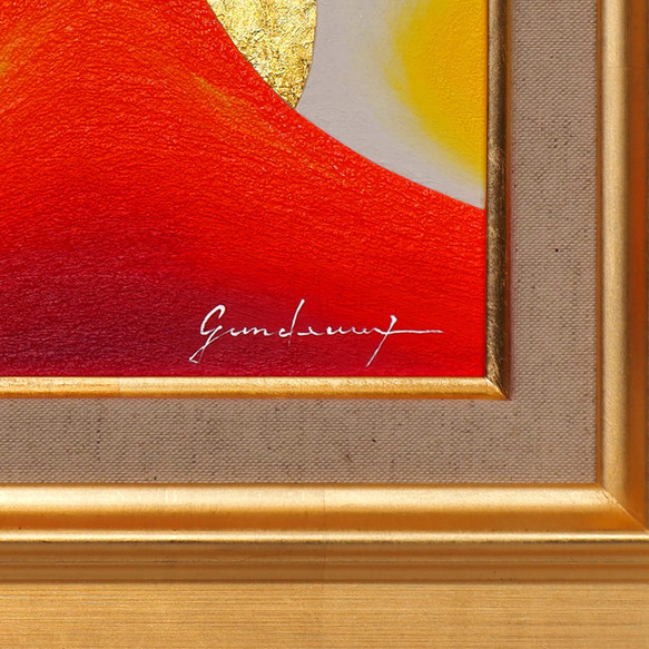 一番小さい油絵●24K純金太陽の日の出赤富士山▲がんどうあつし肉筆絵画日本 がんどうあつし