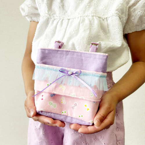 リボンちょう柄♡移動ポケットクリップ付き⭐︎女の子 幼稚園入園準備