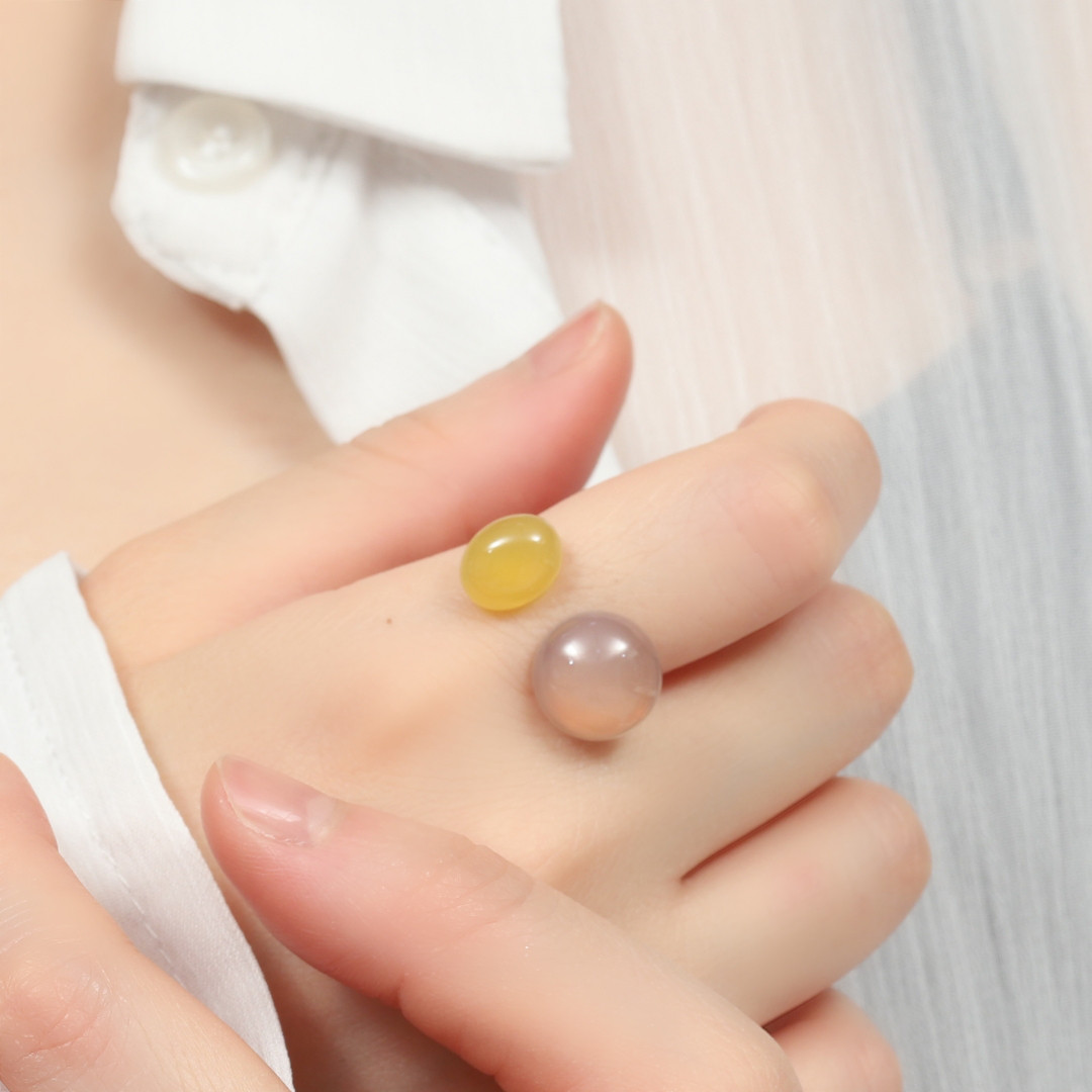 【再販】レモン×グレーカルセドニー天然石フォークリング《ピンクゴールド》【サージカルステンレス】アレルギー対応◇約13号