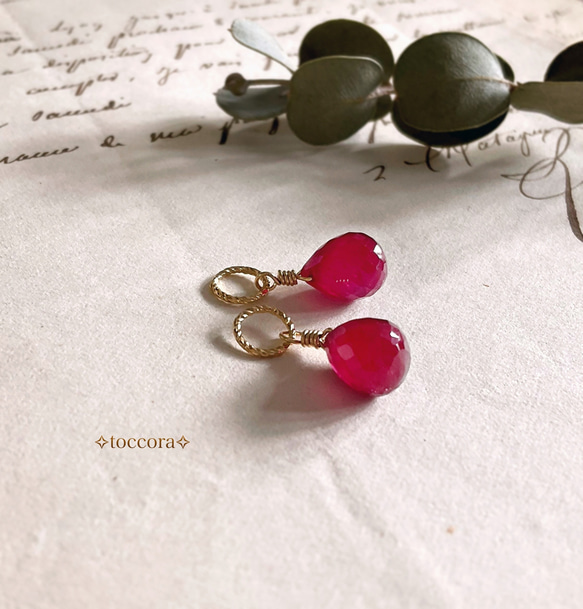 y*様 天然石カボションルビー✖️ホワイトトパーズ ピアス&リングの
