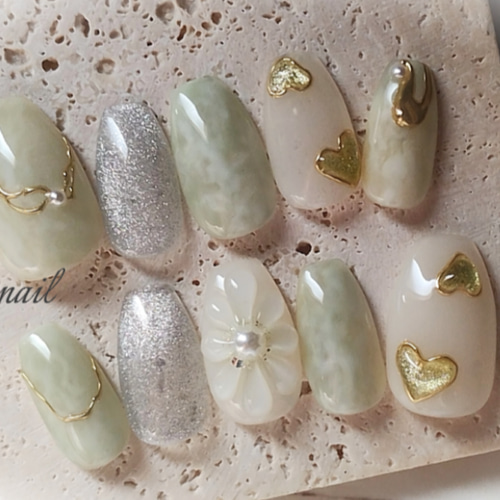 ネイルチップ ぷっくりフラワーネイル/お上品/お呼ばれ/ブライダル