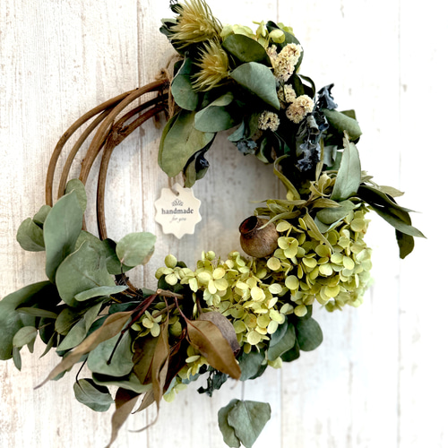 ドライフラワーアナベルユーカリベルガムナッツのリース 26cm リース